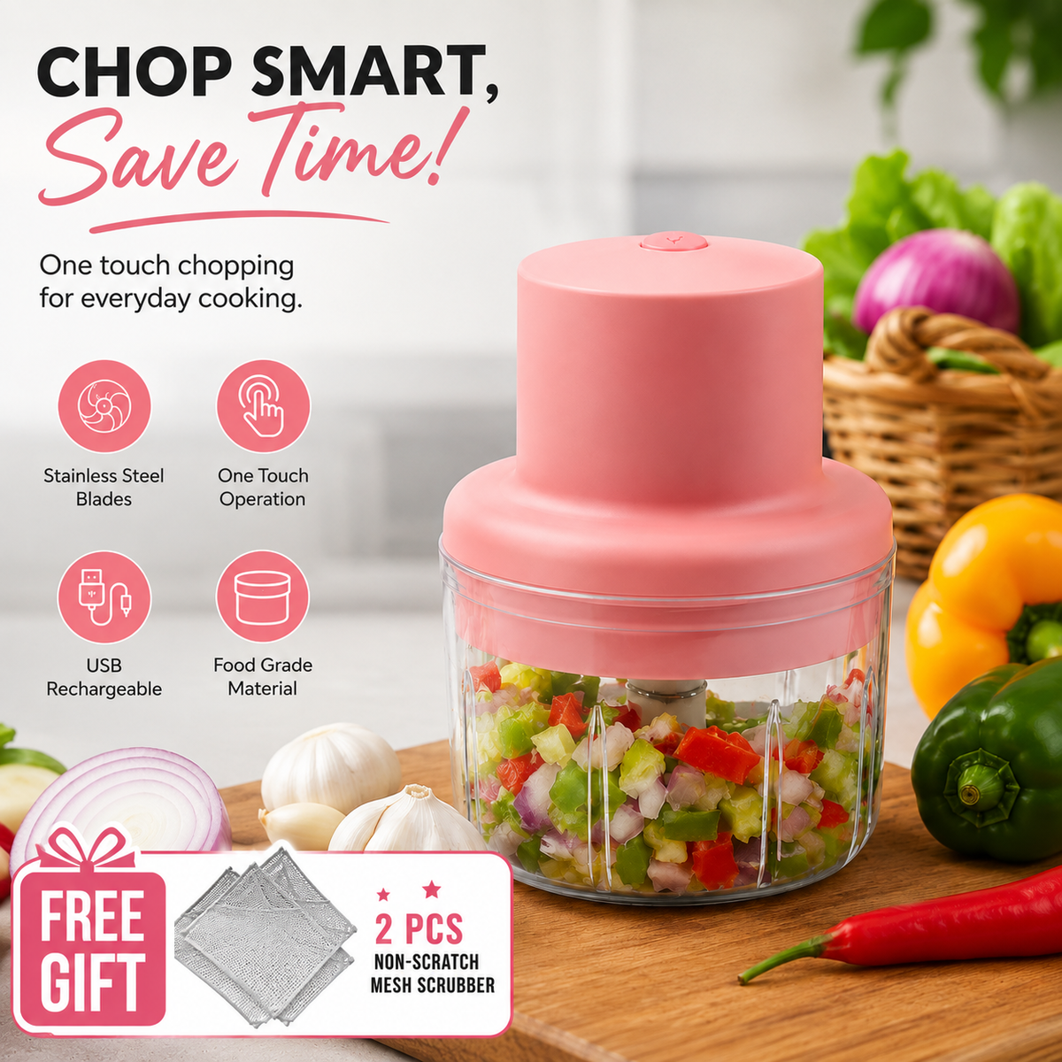 Portable Mini  Chopper | Electric Vegetable, Garlic & Meat Cutter