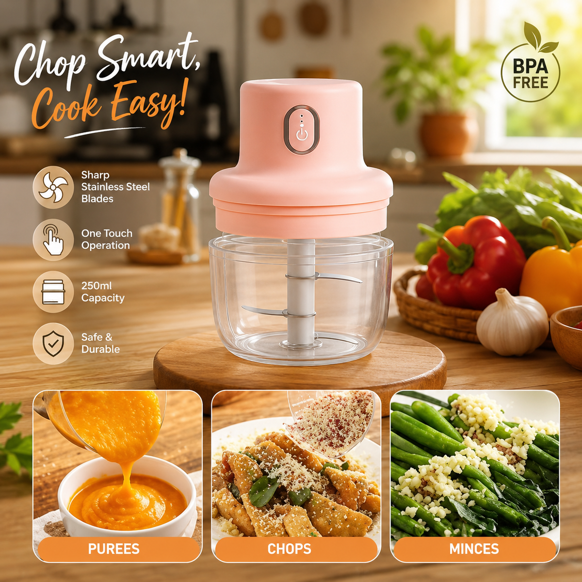 Portable Mini  Chopper | Electric Vegetable, Garlic & Meat Cutter