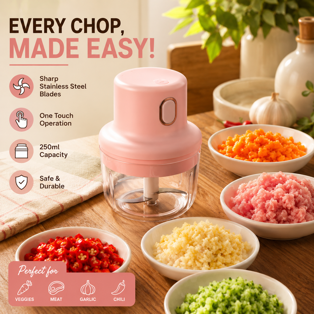 Portable Mini  Chopper | Electric Vegetable, Garlic & Meat Cutter