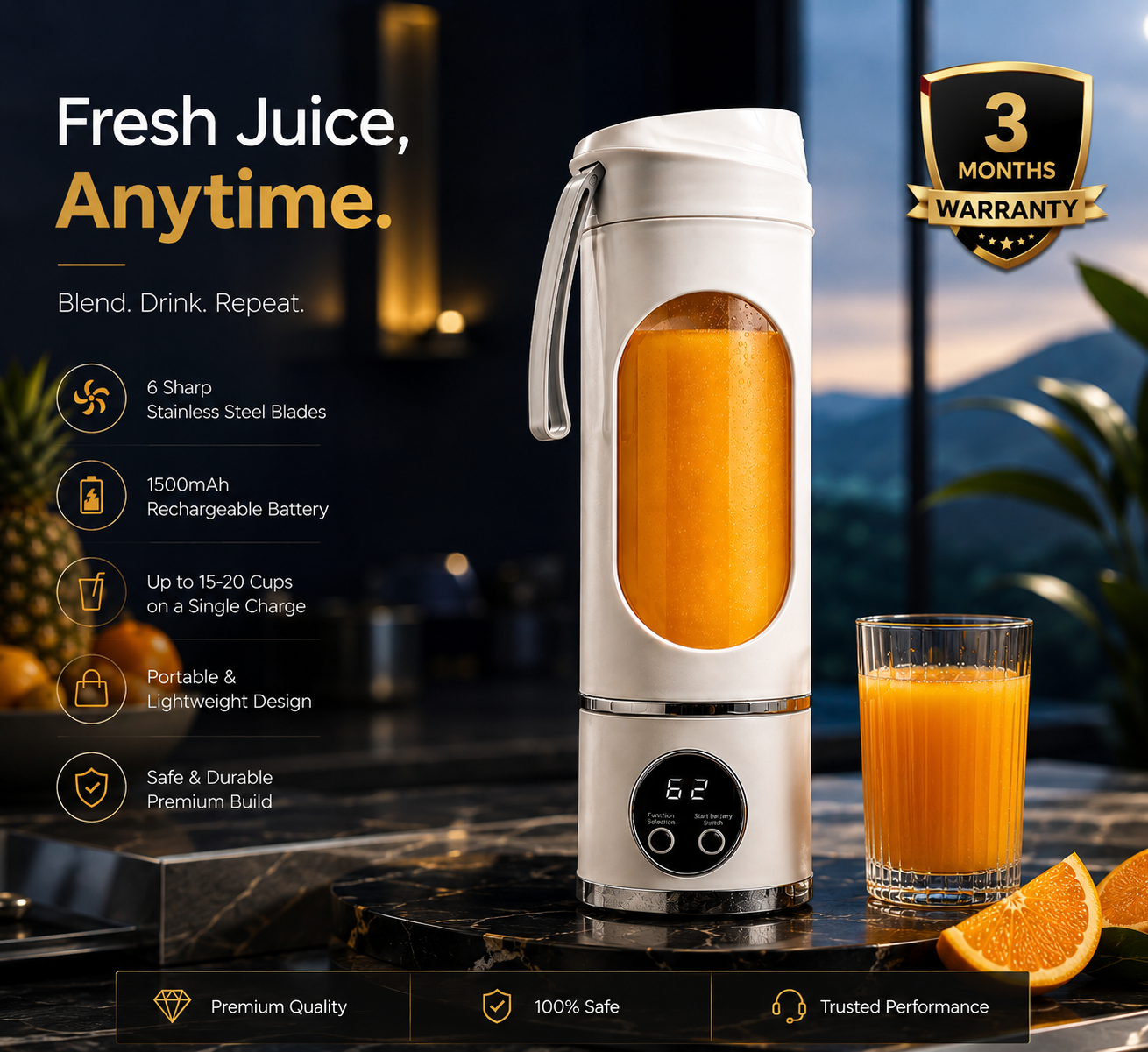 Portable Rechargeable Juicer Bottle | 8 Stainless Steel Blades | USB Charging | Leak-Proof | 400ml