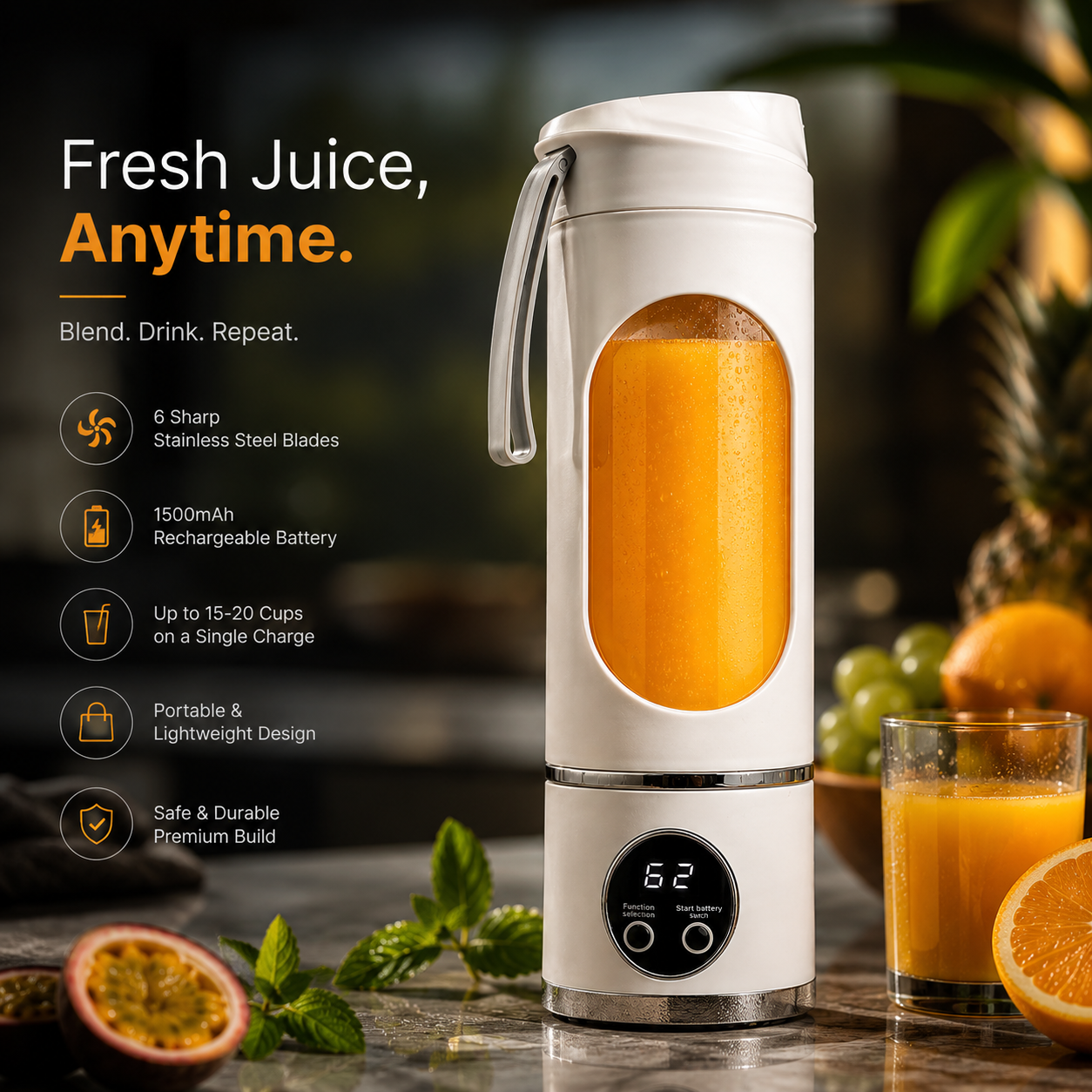Portable Rechargeable Juicer Bottle – 6 Stainless Steel Blades | Blend Fresh. Drink Anywhere.