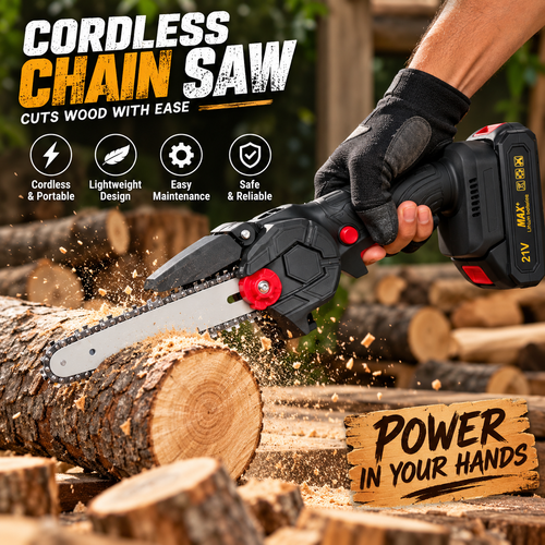 21V Cordless Mini Chainsaw – Powerful Wood Cutting & Tree Pruning Tool