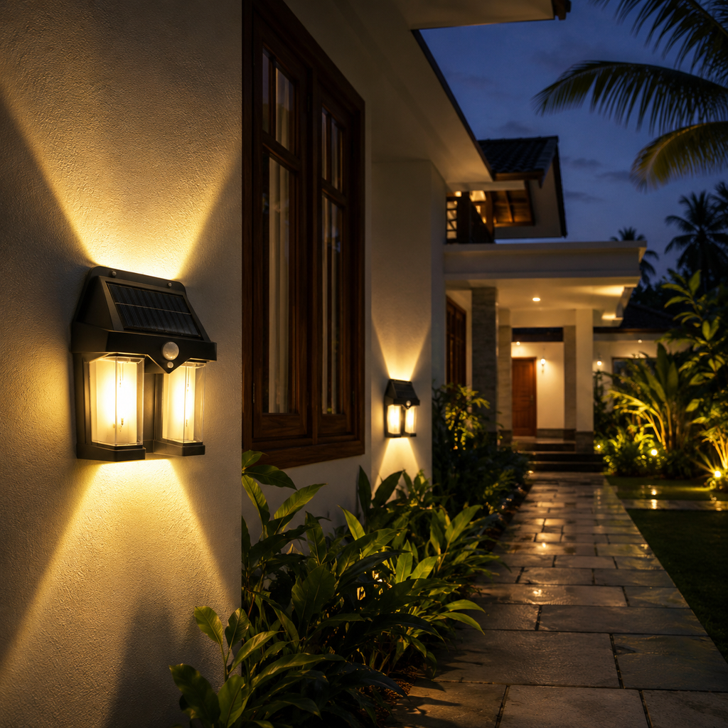 Solar Motion Sensor Wall Light – Dual-Sided Warm LED(2 piece)