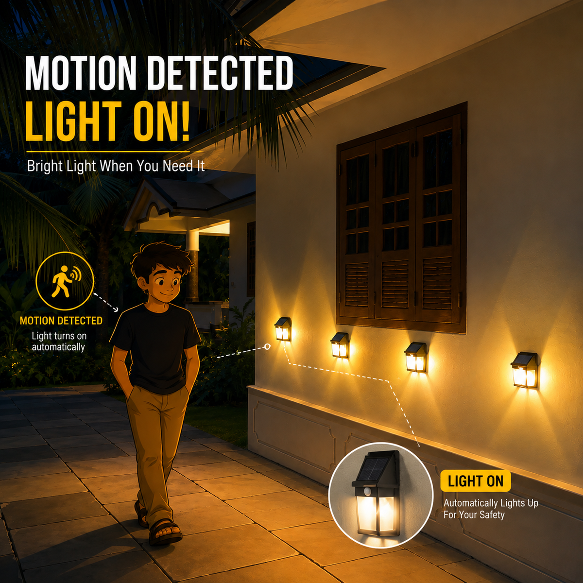 Solar Motion Sensor Wall Light – Dual-Sided Warm LED(2 piece)