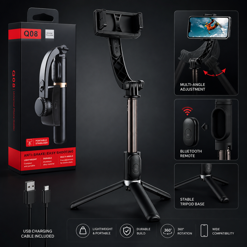 3-in-1 Gimbal Stabilizer Selfie Stick & Tripod | 360° Motion Tracking  3-Month Warranty Included 🛡️