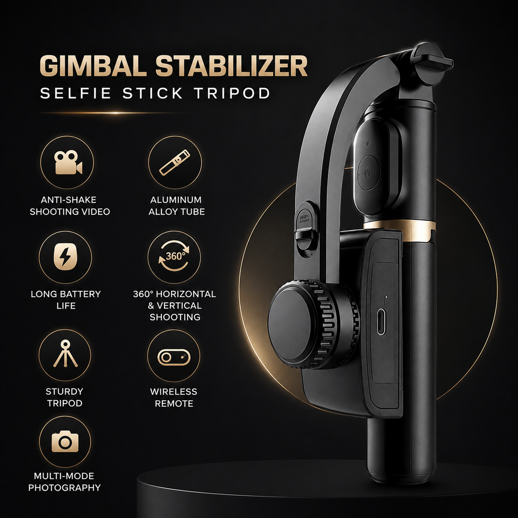 3-in-1 Gimbal Stabilizer Selfie Stick & Tripod | 360° Motion Tracking  3-Month Warranty Included 🛡️