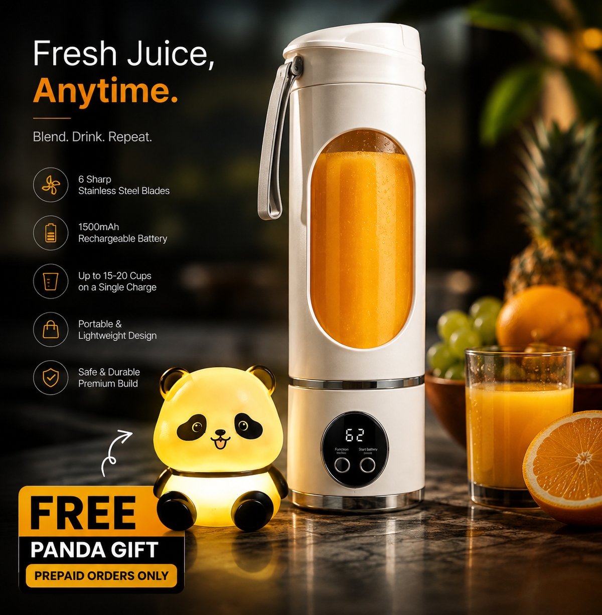 Portable Rechargeable Juicer Bottle – 6 Blades