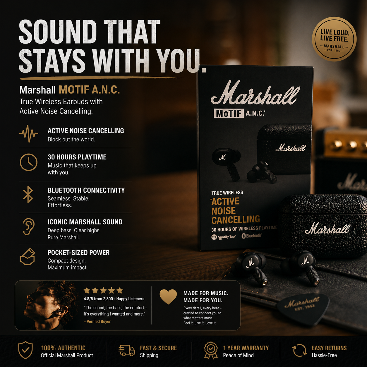 Marshall Motif . Wireless Earbuds Upgrade your everyday listening experience