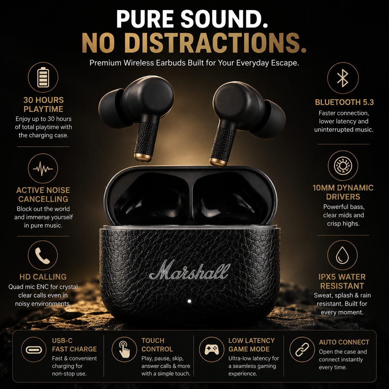 Marshall Motif . Wireless Earbuds Upgrade your everyday listening experience