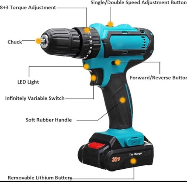 Cordless Power Drill & Driver Kit | Dual Battery, Bits & Case for Home DIY