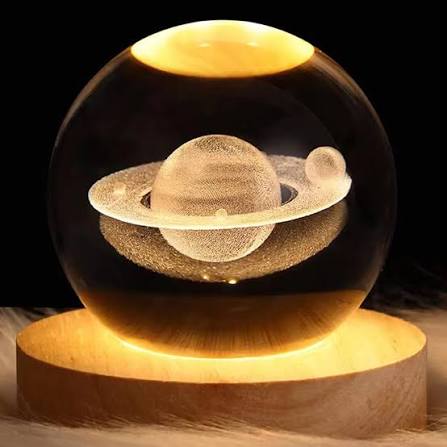 3D Galaxy Crystal Ball LED Night Light with Wooden Base