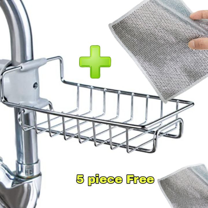 Kitchen Sink Organizer & Faucet Storage Rack + 5 Free Scrubbers